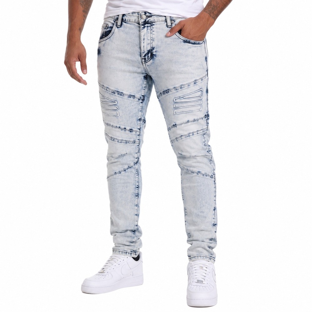 New Phat Farm Skinny Fit Jeans Mens 30x30 Ice Blue Acid Wash Moto Stretch 908897